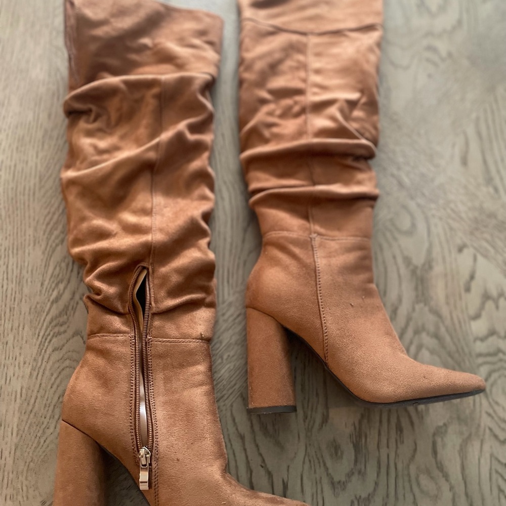 JustFab Tan Over the Knee Boots